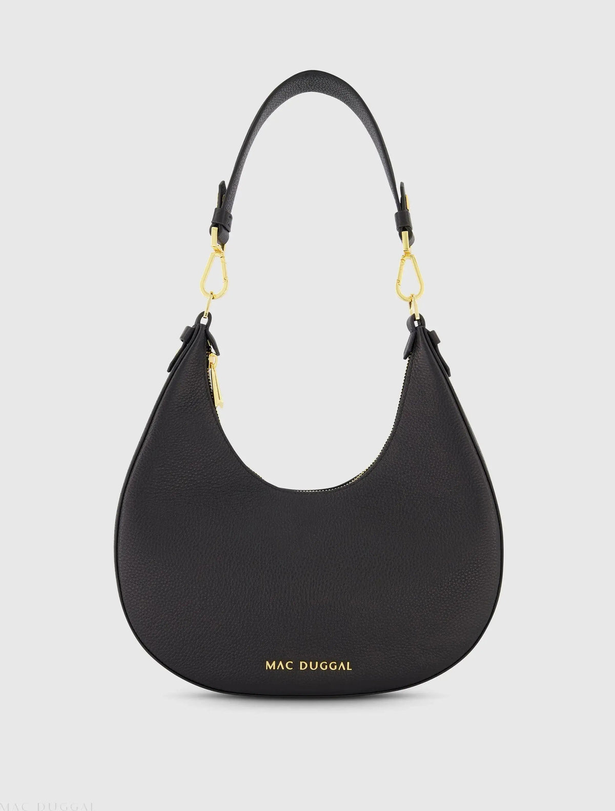Black Grain Leather Hobo Bag With Gold Hardware