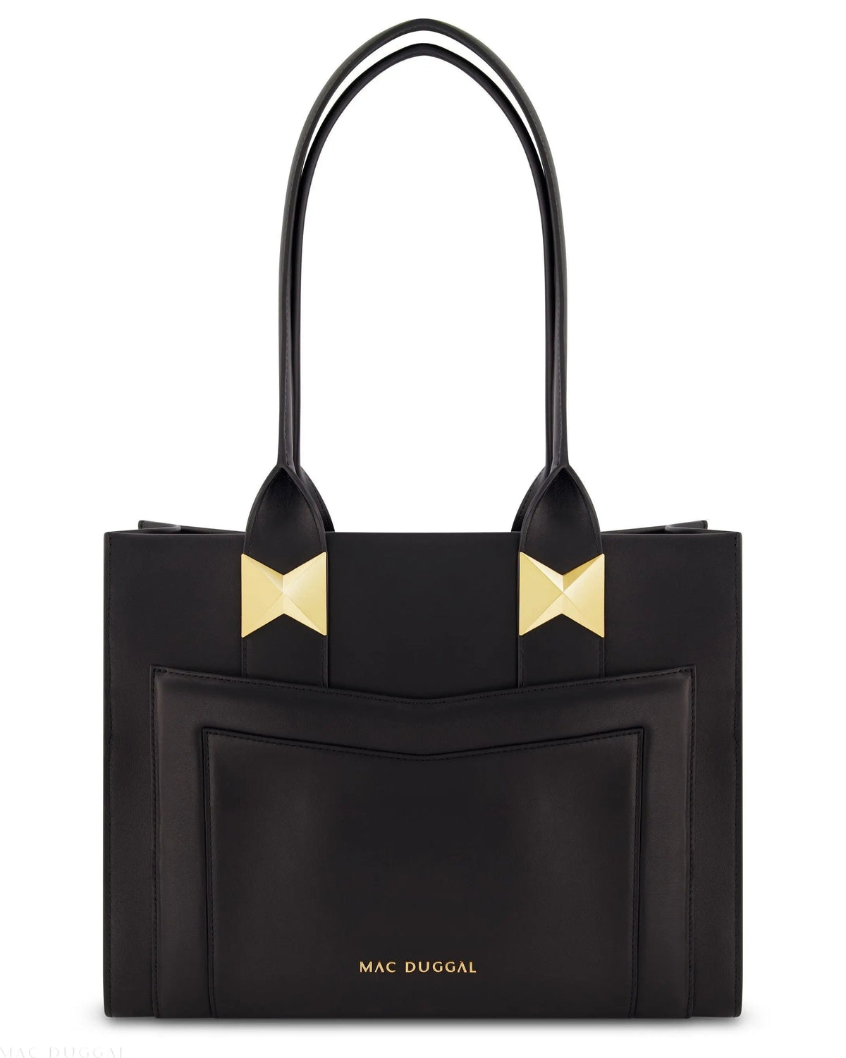 Black Large Leather Tote Bag With Gold Hardware