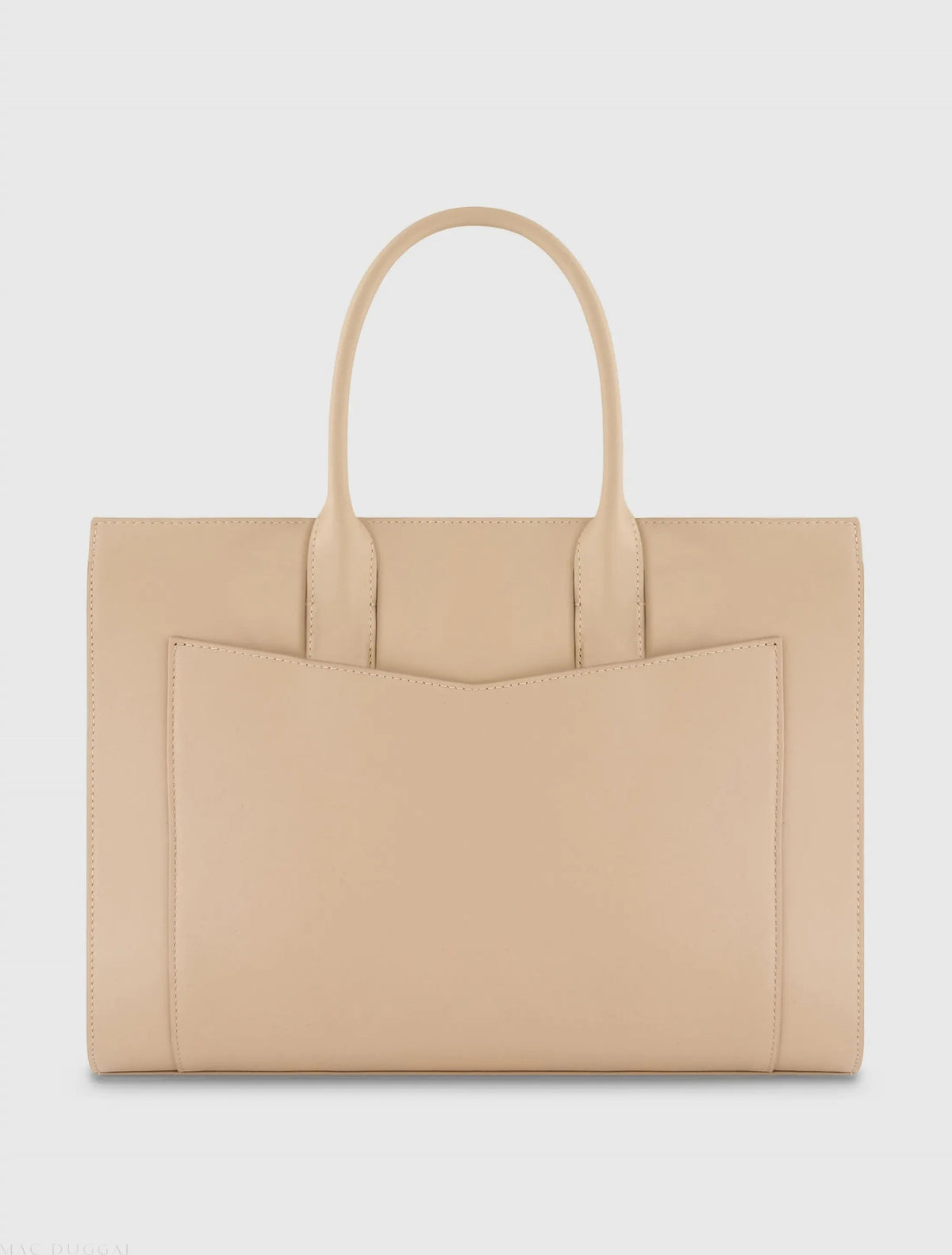 Beige Large Leather Briefcase Bag With Gold Hardware