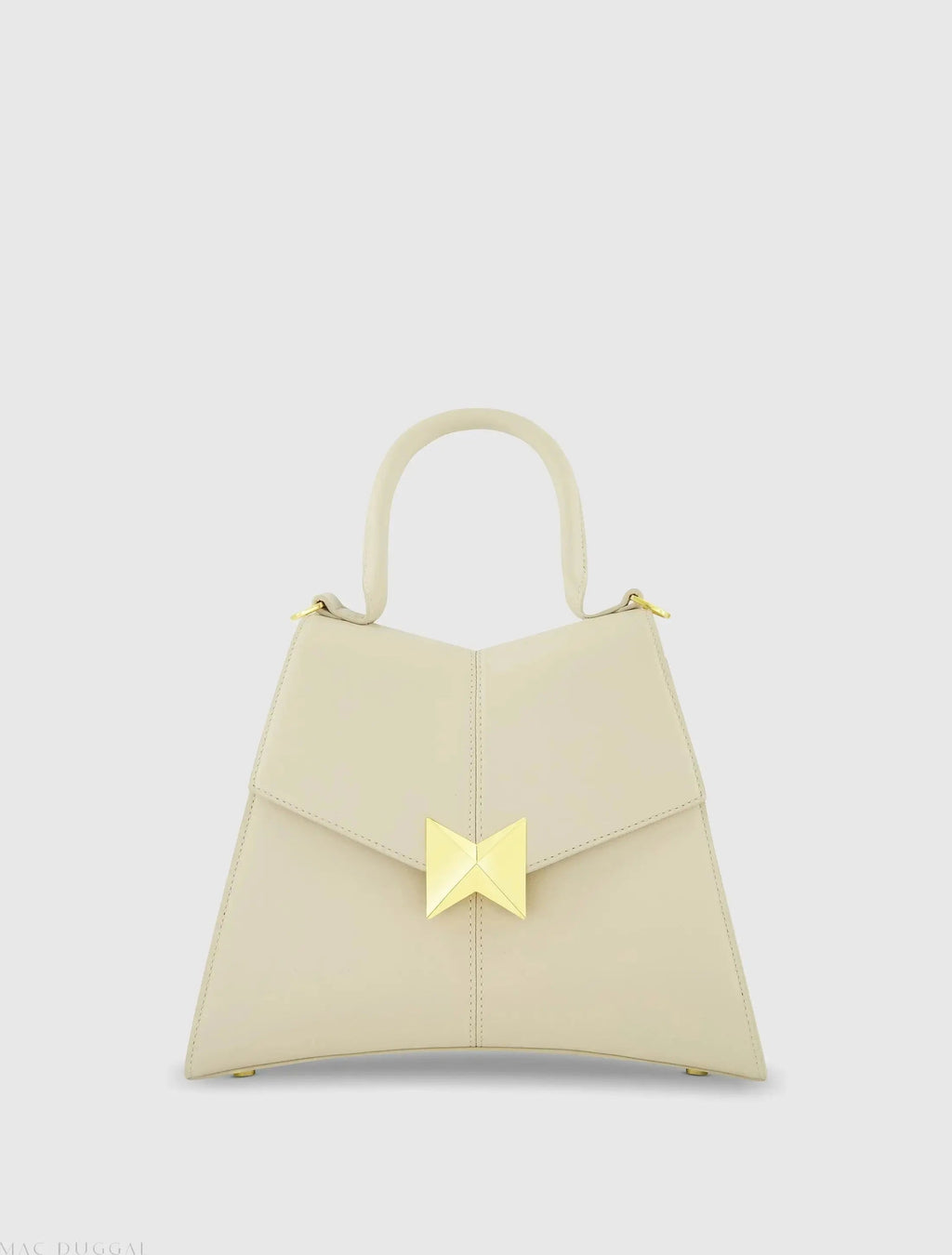 Women's White Medium Angular Leather Handbag With Gold Hardware