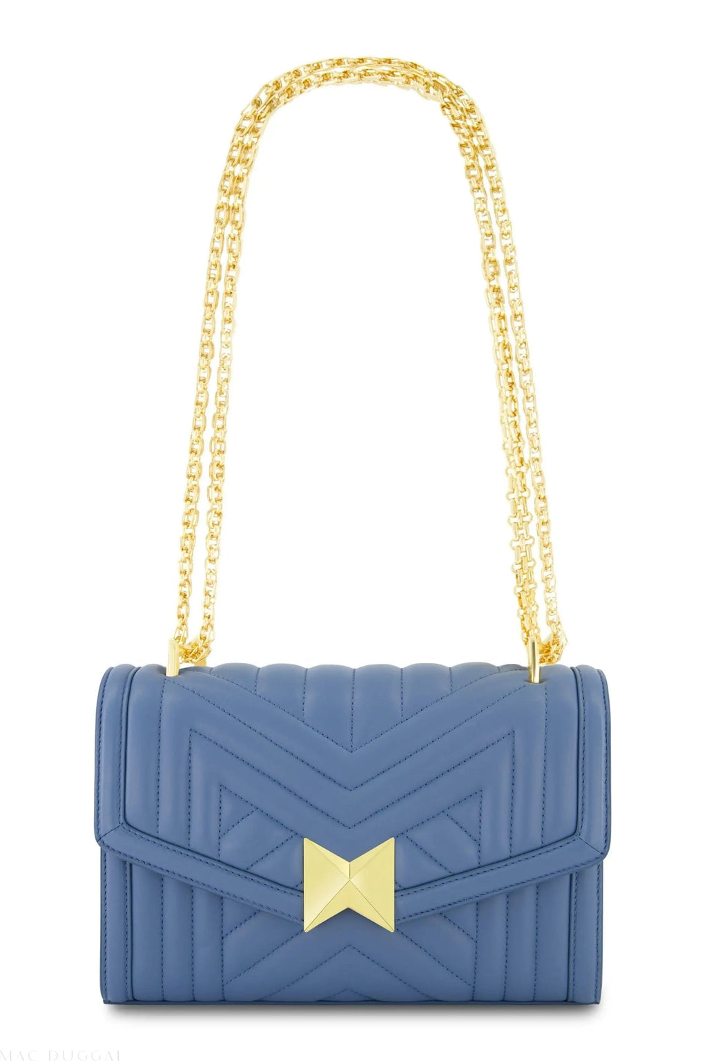 Women's Blue Quilted Napa Leather Handbag With Gold Chain