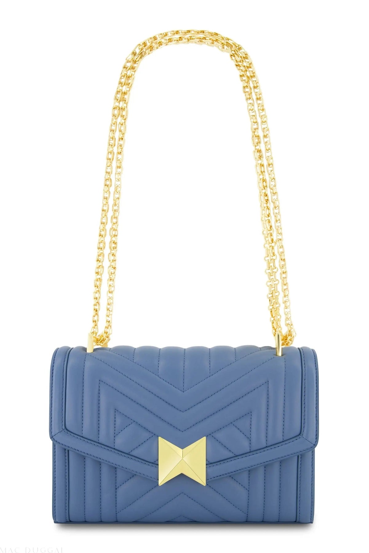 Women's Blue Quilted Napa Leather Handbag With Gold Chain