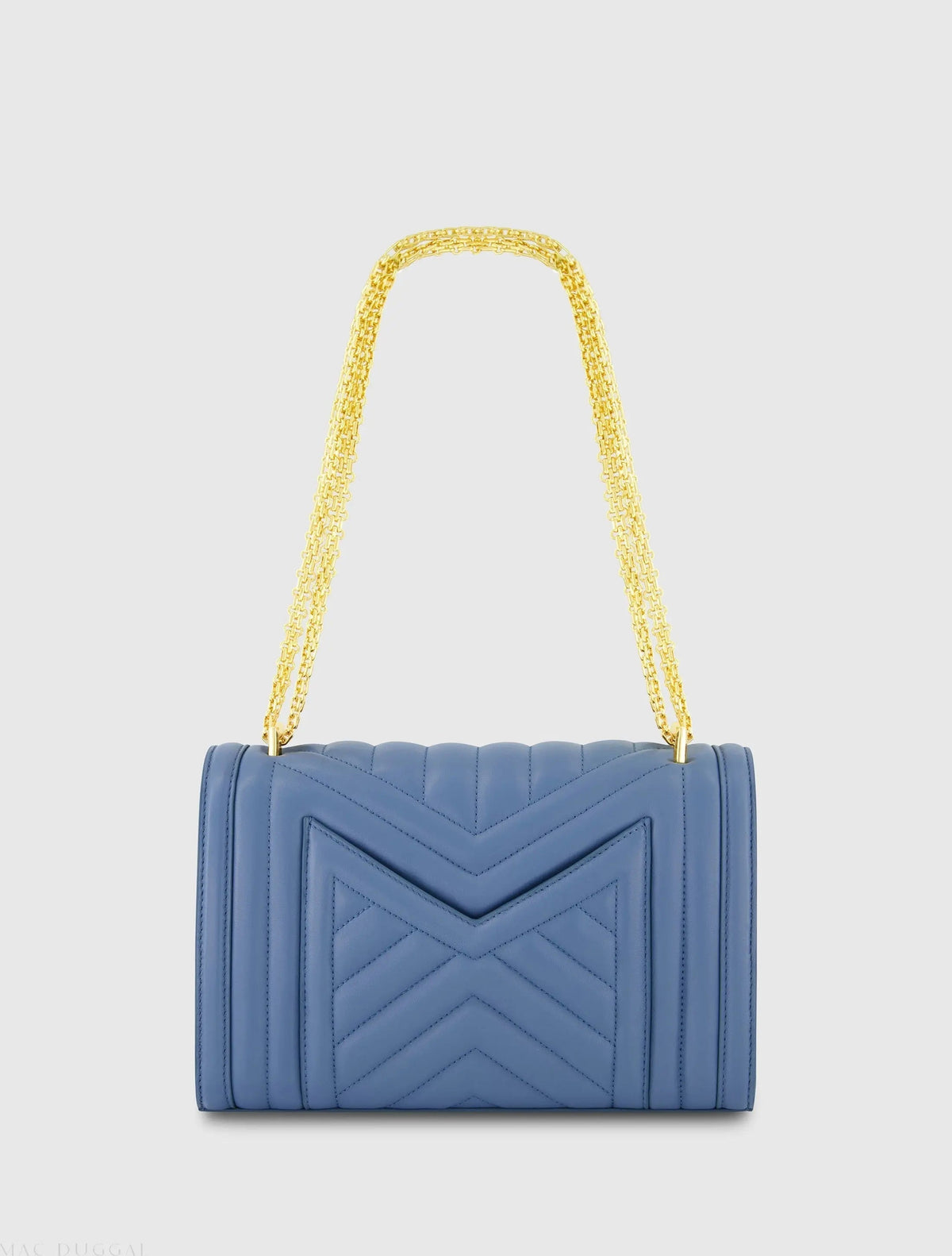 Women's Blue Quilted Napa Leather Handbag With Gold Chain
