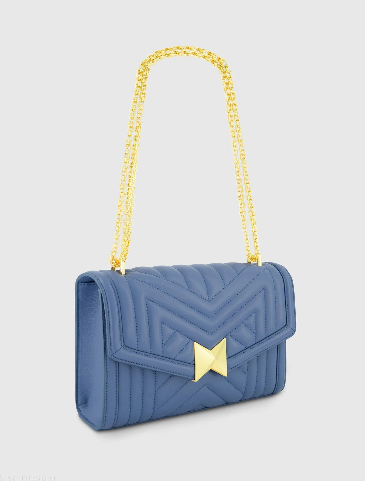 Women's Blue Quilted Napa Leather Handbag With Gold Chain