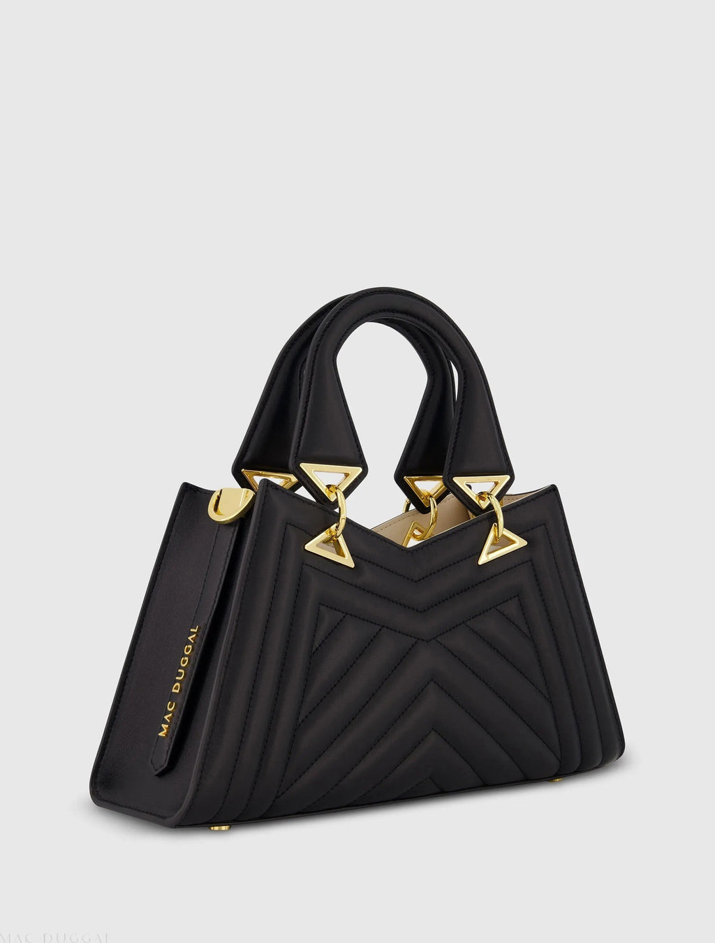 Black Quilted Napa Leather Angular Handbag