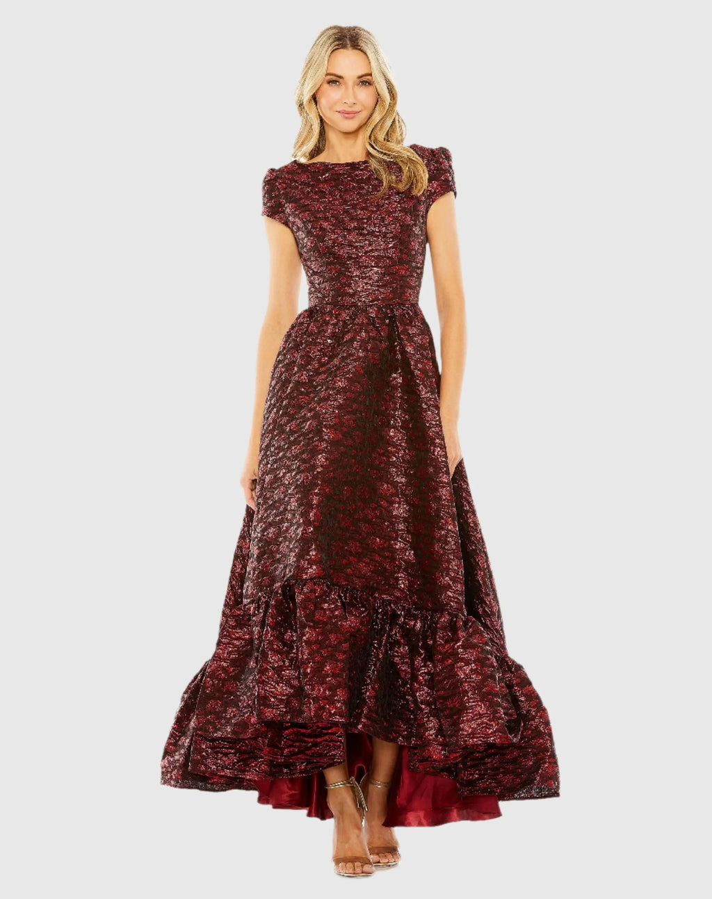 Women's Red Dress - Red Floral Ruffle