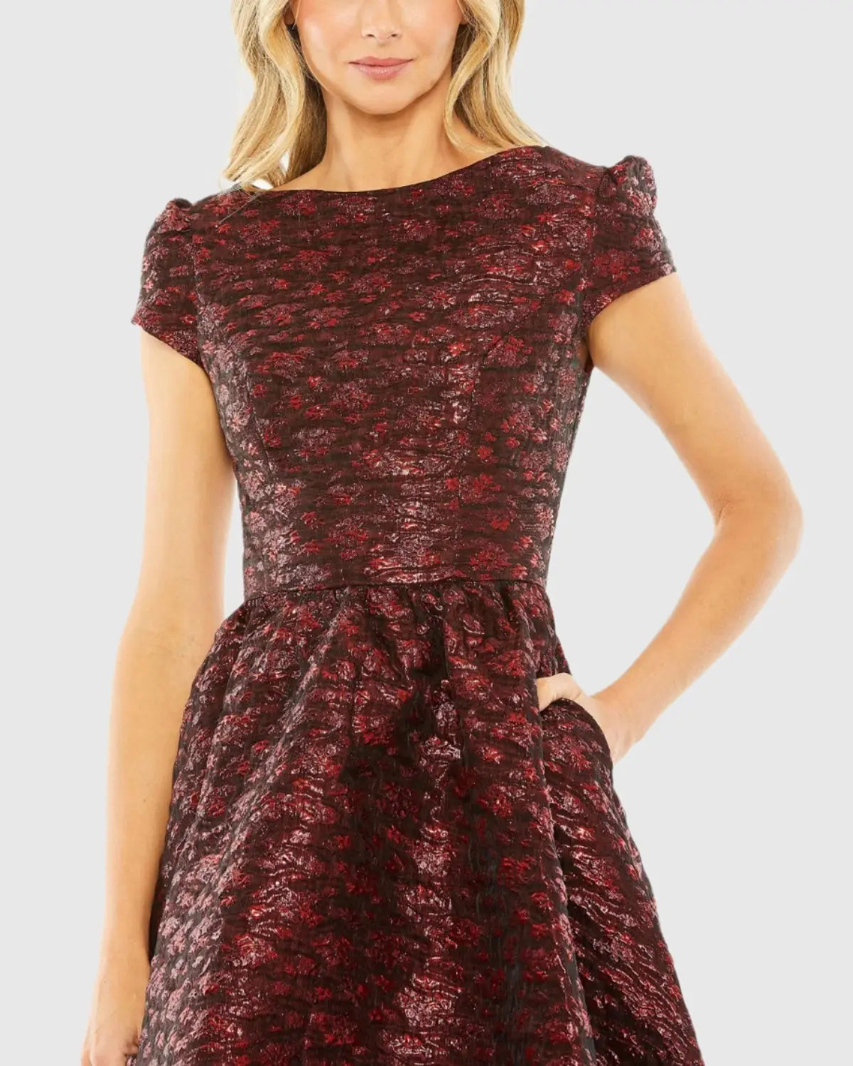 Women's Red Dress - Red Floral Ruffle