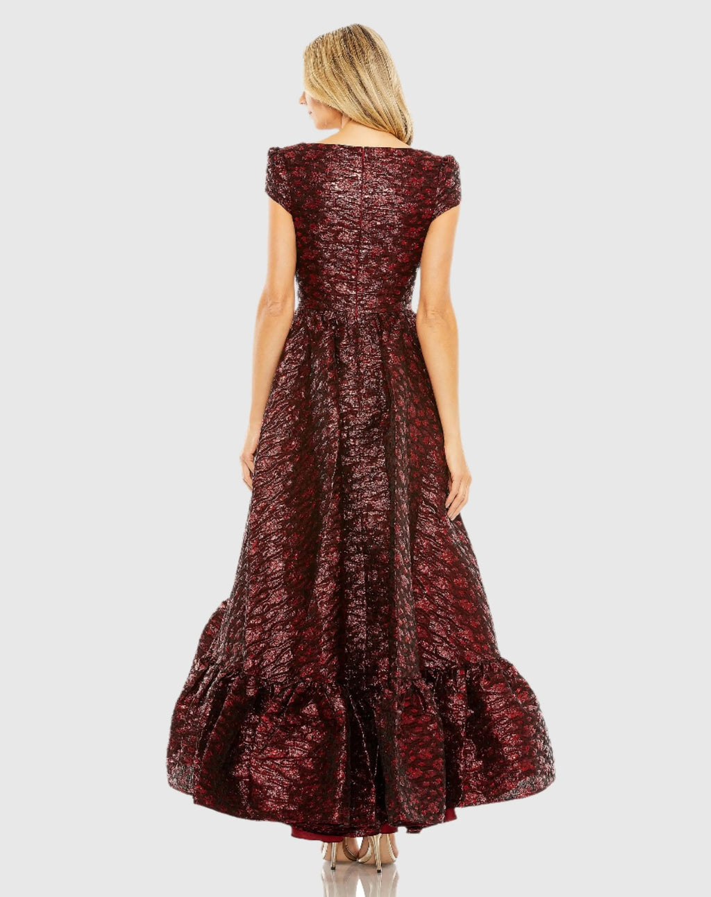 Women's Red Dress - Red Floral Ruffle