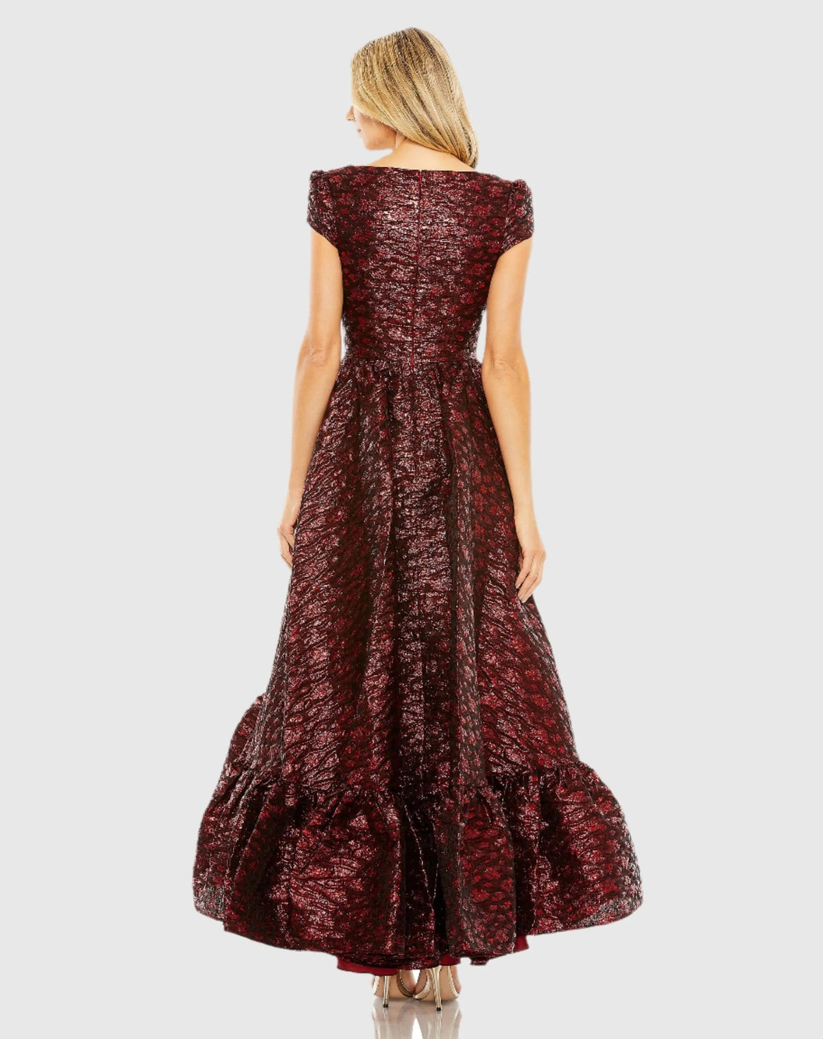 Women's Red Dress - Red Floral Ruffle