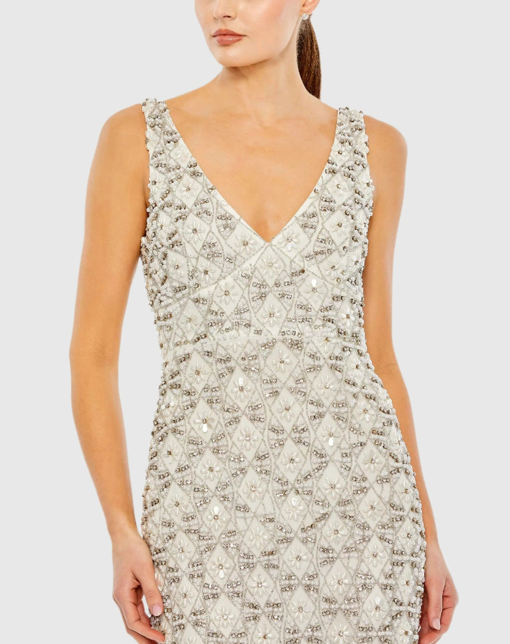 Women's Ivory Dress Sleeveless - Ivory Floral Mesh