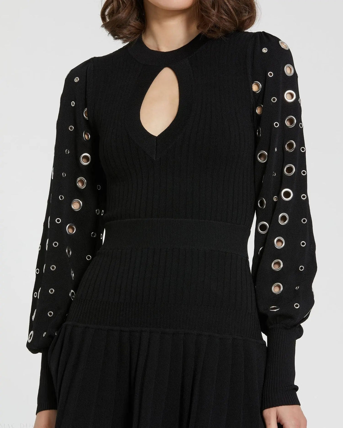 Women's Black Mini Dress - Black Cutout Pleated