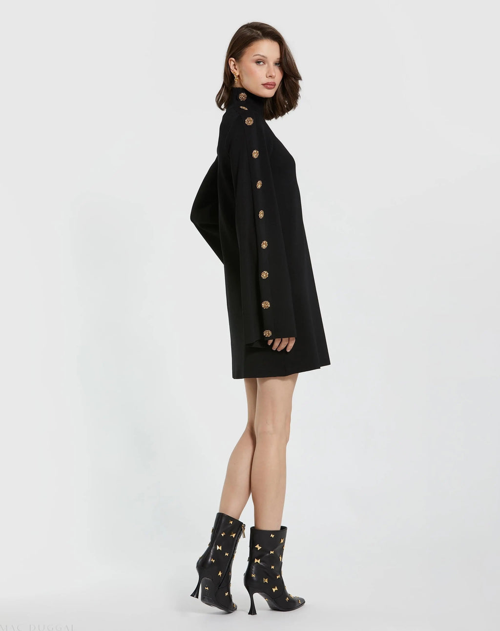 Women's Black Mini Dress - Black Knit
