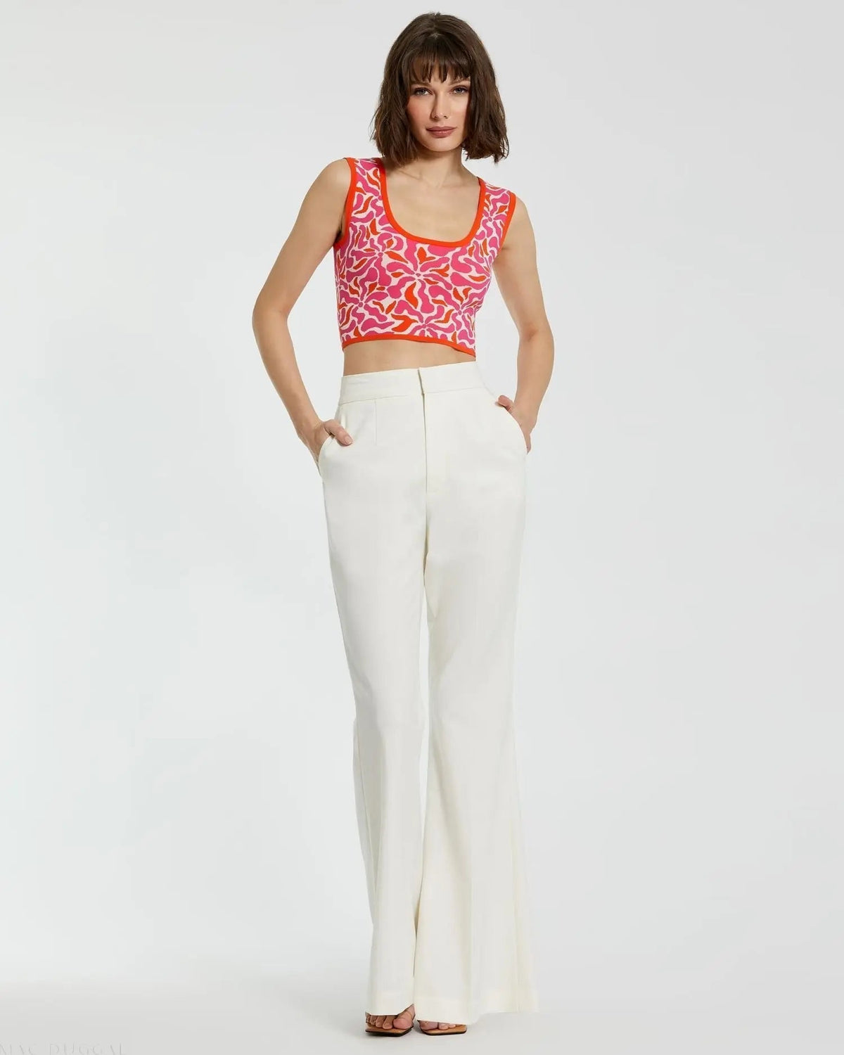 Women's Multicolor Sleeveless Floral Knit Cropped Tank Top FINAL SALE