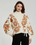 Women's White Cropped Knit Cardigan With Floral Details