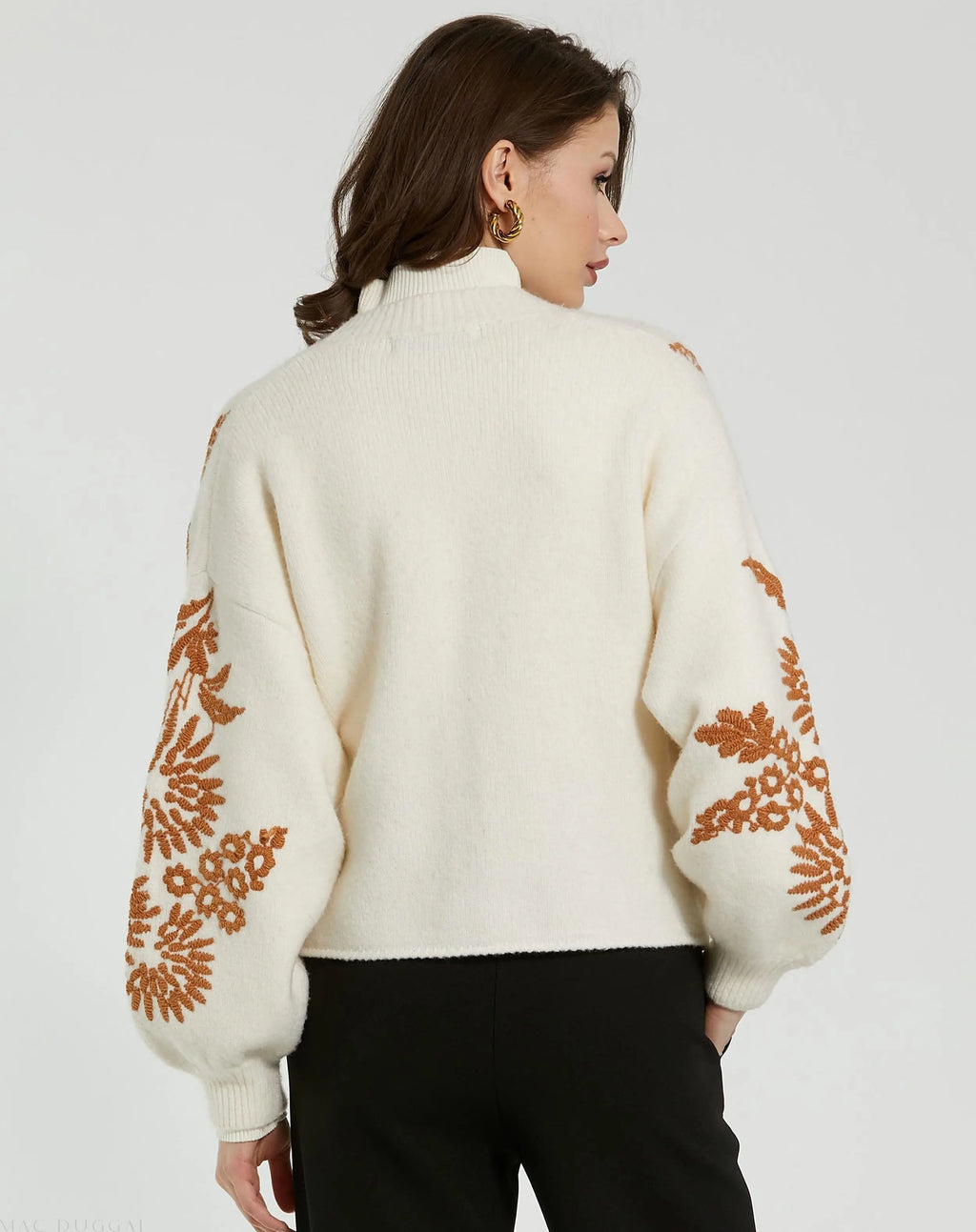 Women's White Cropped Knit Cardigan With Floral Details