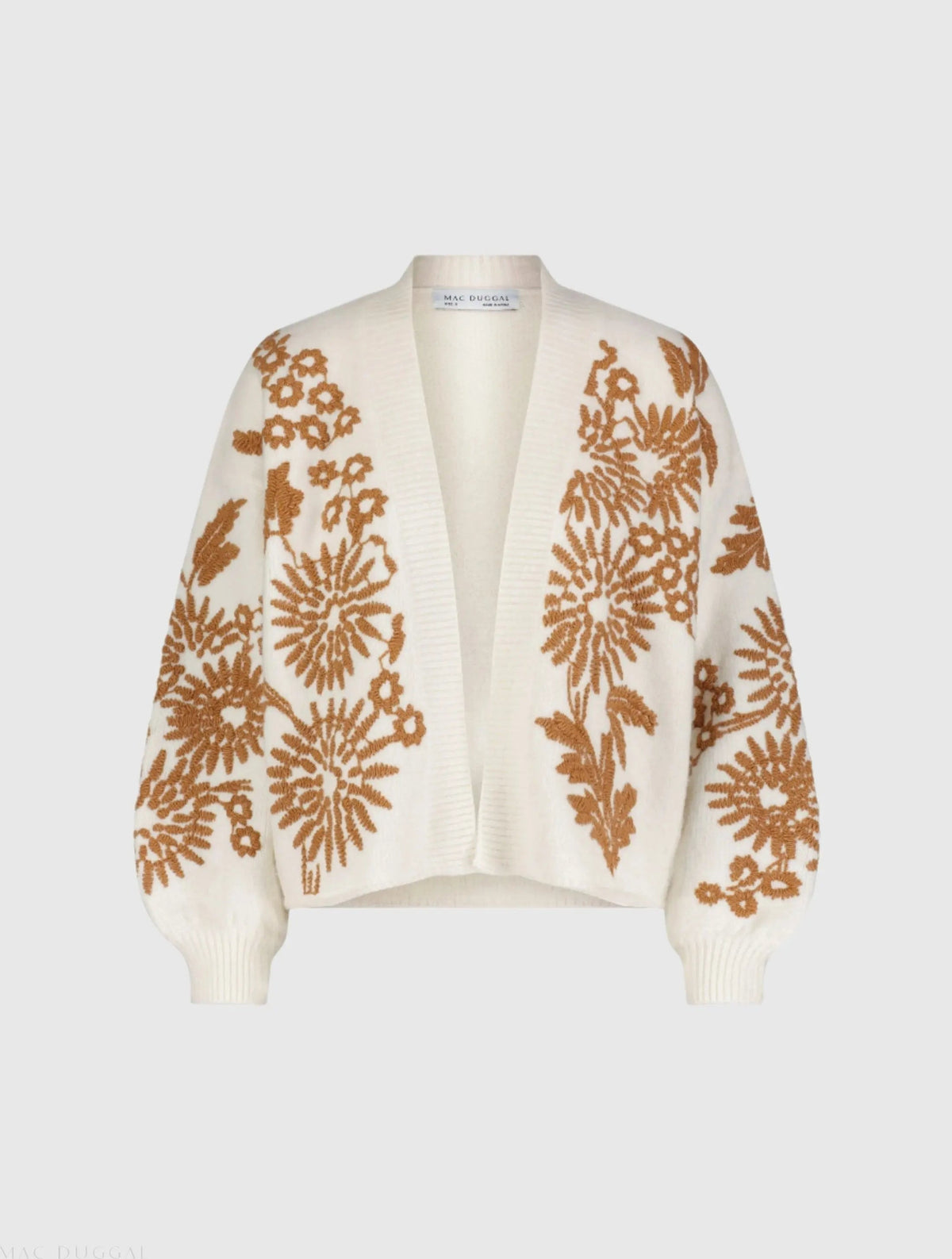 Women's White Cropped Knit Cardigan With Floral Details