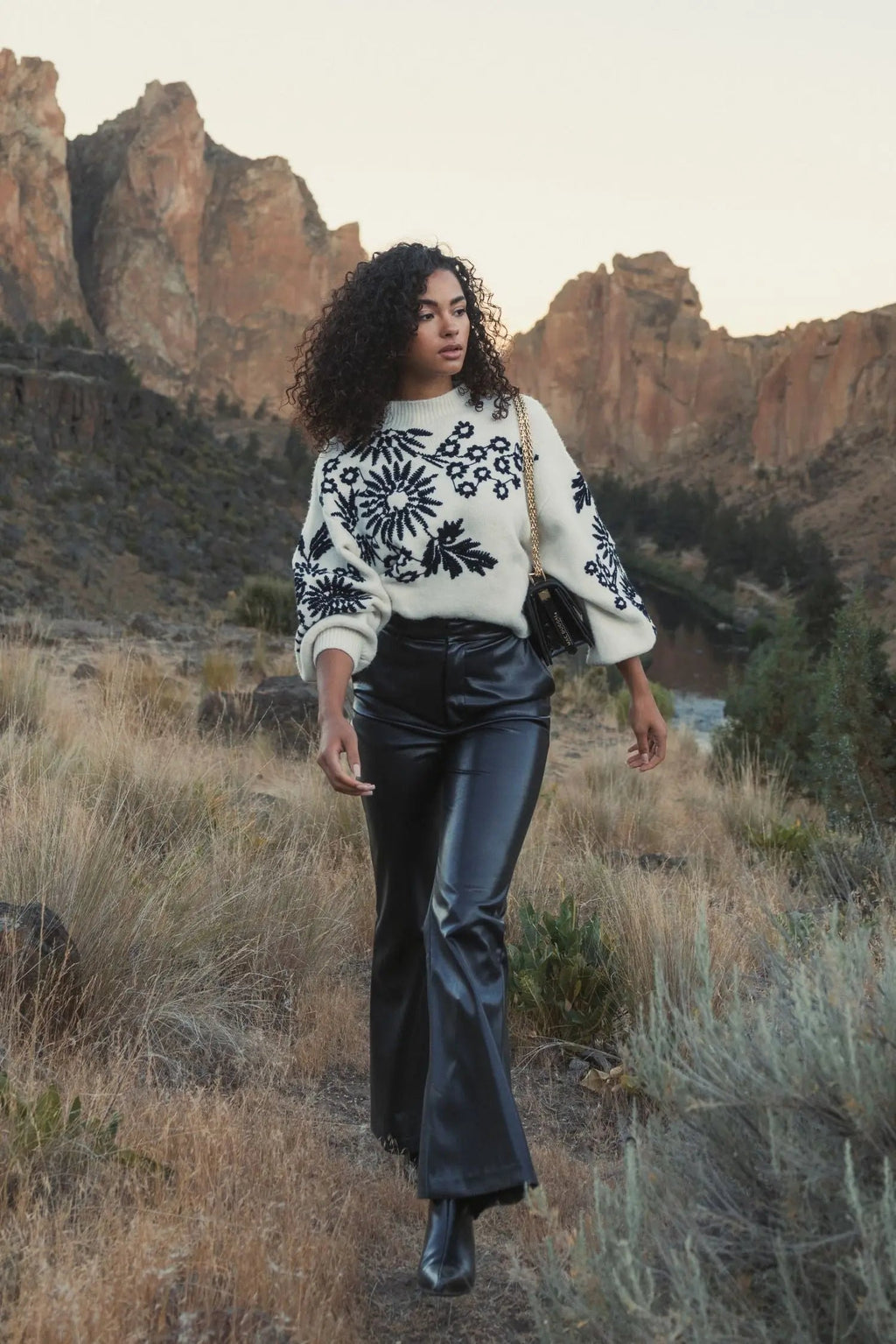 Women's White Balloon Sleeve Cropped Mock Neck Knit Sweater