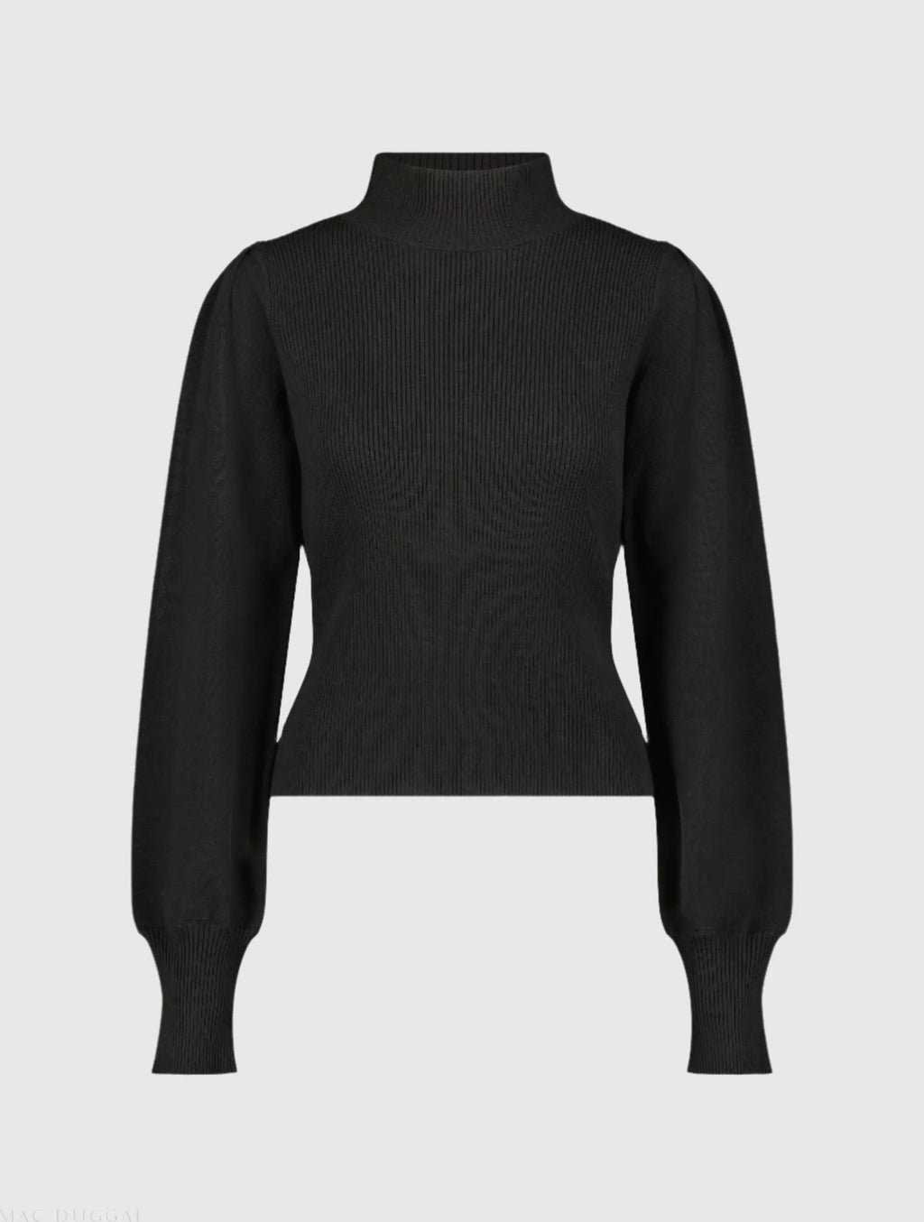 Women's Black Ribbed Knit Balloon Sleeve Turtle Neck Sweater FINAL SALE