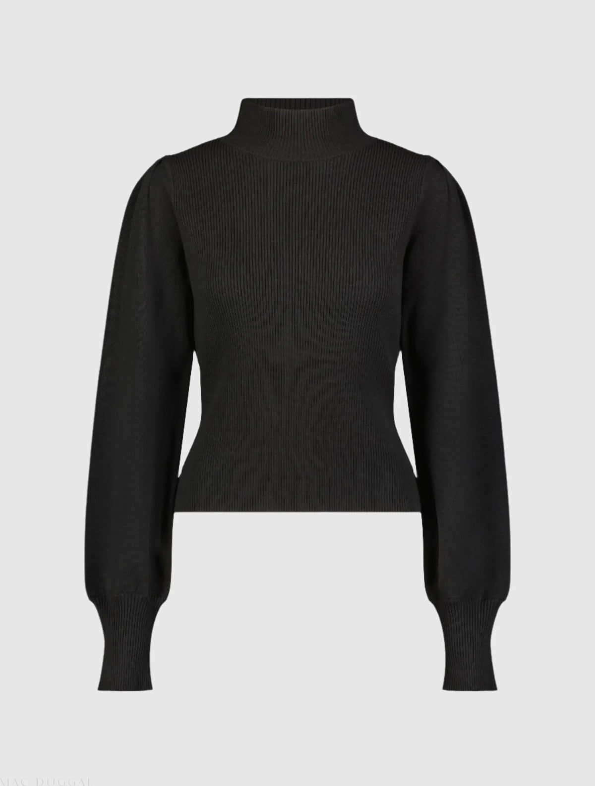 Women's Black Ribbed Knit Balloon Sleeve Turtle Neck Sweater FINAL SALE