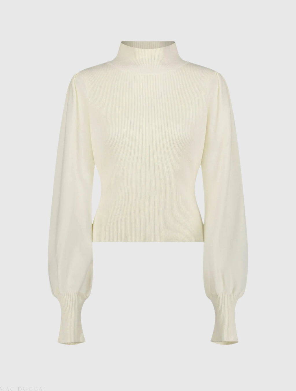 Women's White Ribbed Knit Balloon Sleeve Turtle Neck Sweater FINAL SALE