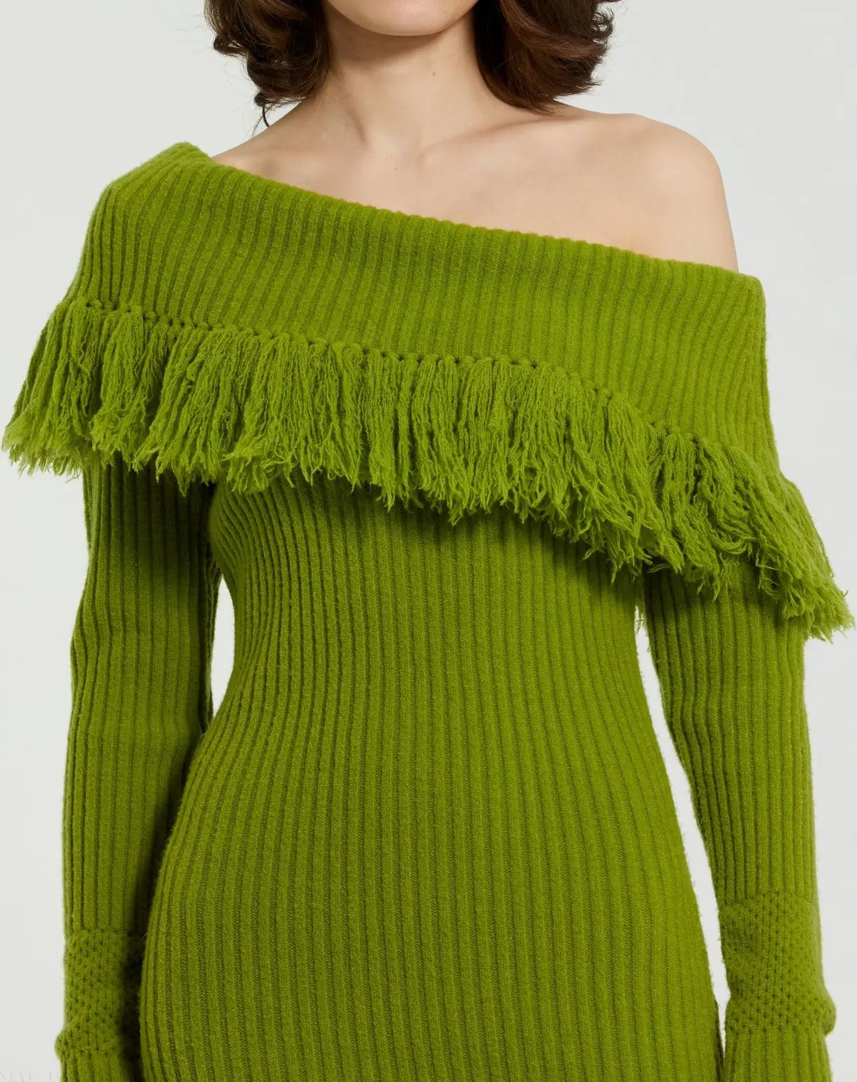 Women's Pear Off-Shoulder Fringe Long Sleeve Knit Dress