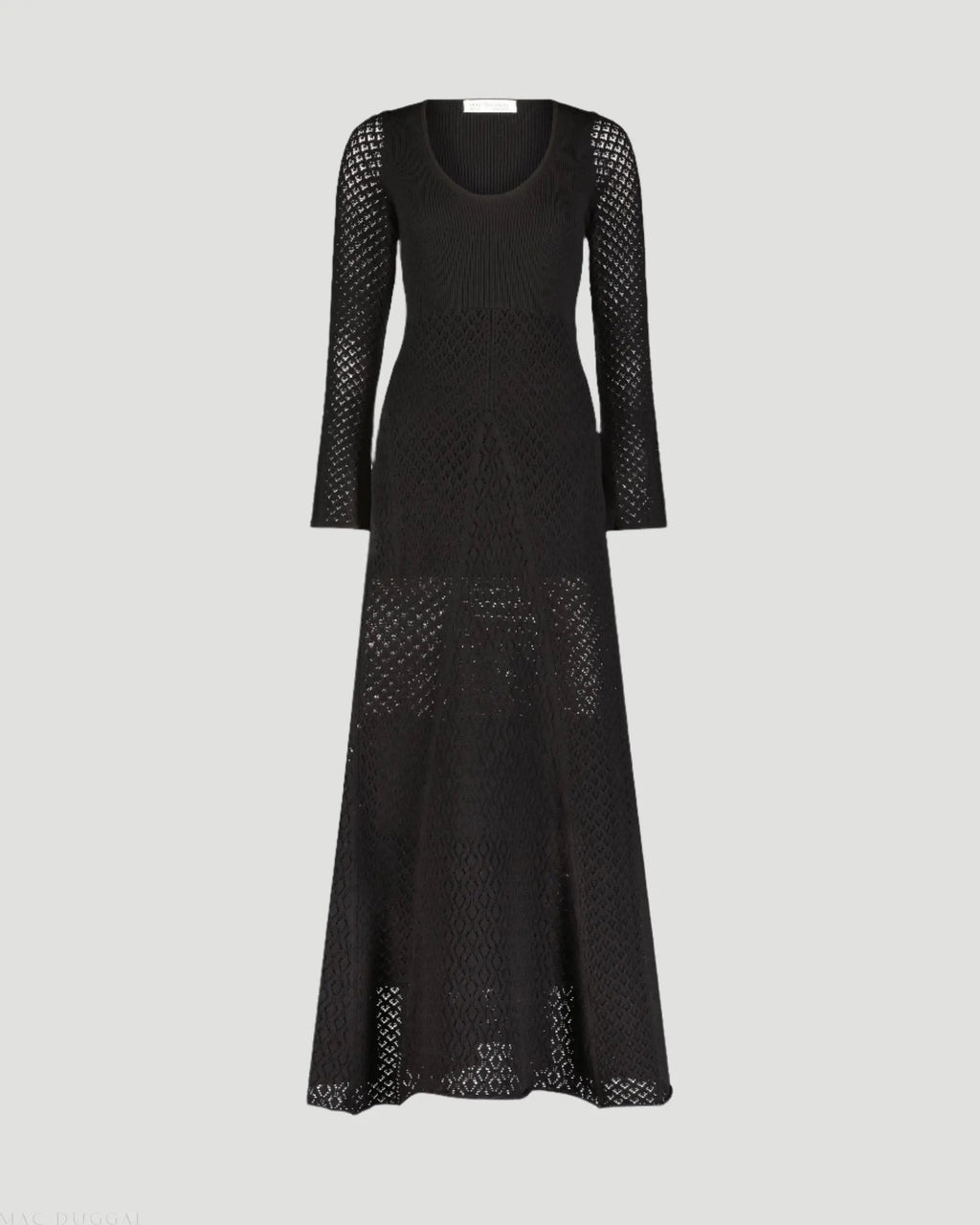 Women's Black Long Sleeve Scoop Neck Knit Maxi Dress