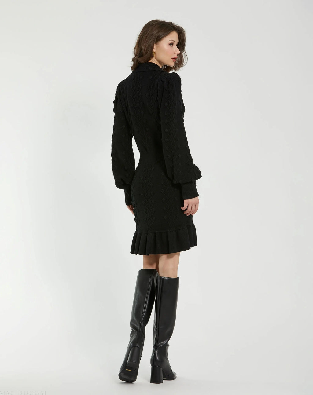Women's Black Dress - Black Ruffle Knit