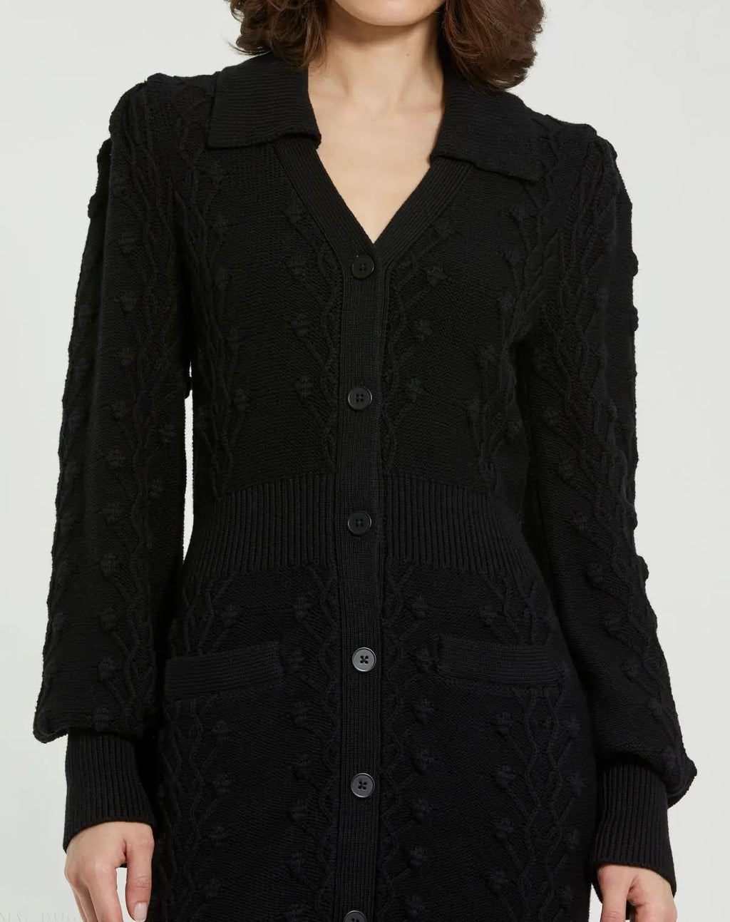 Women's Black Dress - Black Ruffle Knit