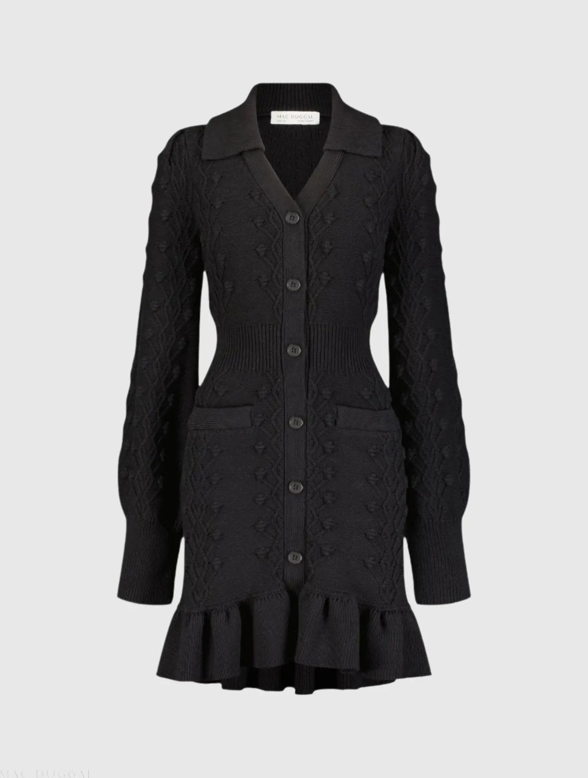 Women's Black Dress - Black Ruffle Knit