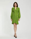 Women's Green Dress - Green Ruffle Knit