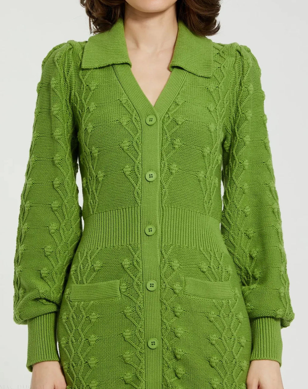 Women's Green Dress - Green Ruffle Knit