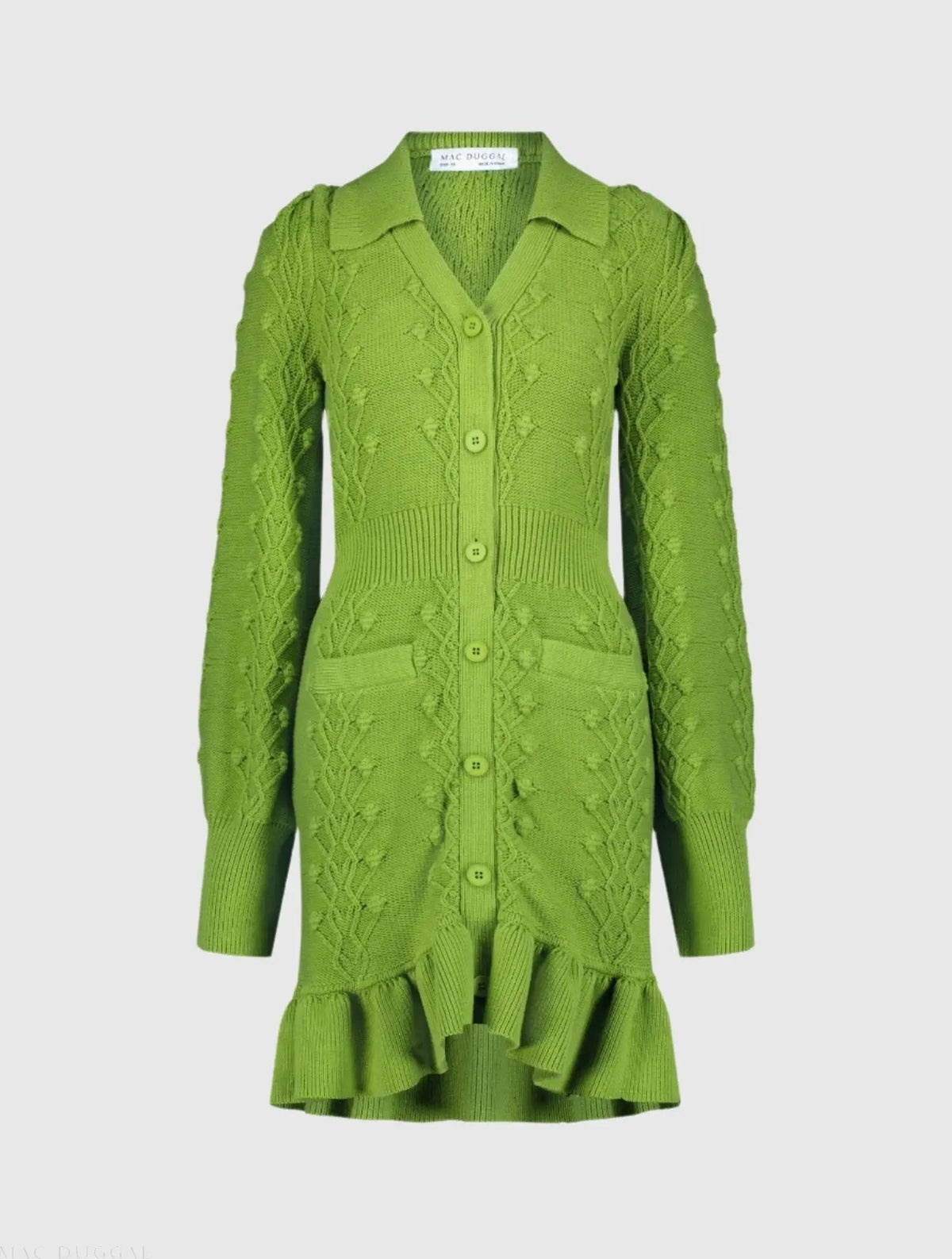 Women's Green Dress - Green Ruffle Knit