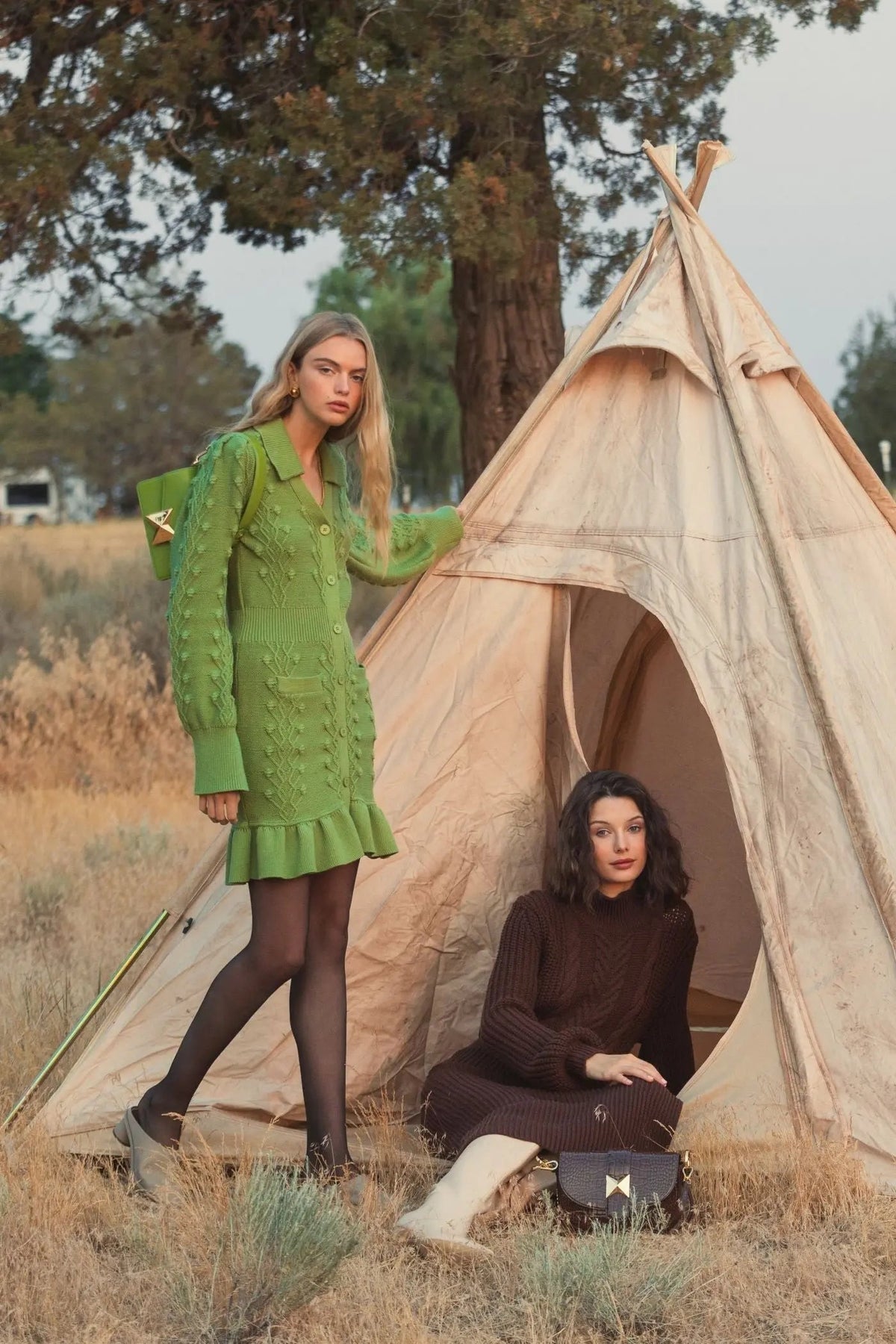 Women's Green Dress - Green Ruffle Knit
