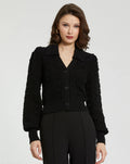 Women's Black Cropped Bobble Cable Knit Button Up Cardigan Sweater