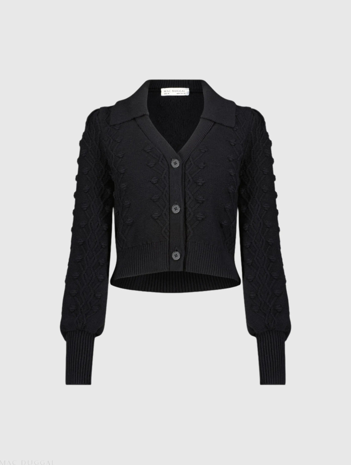 Women's Black Cropped Bobble Cable Knit Button Up Cardigan Sweater