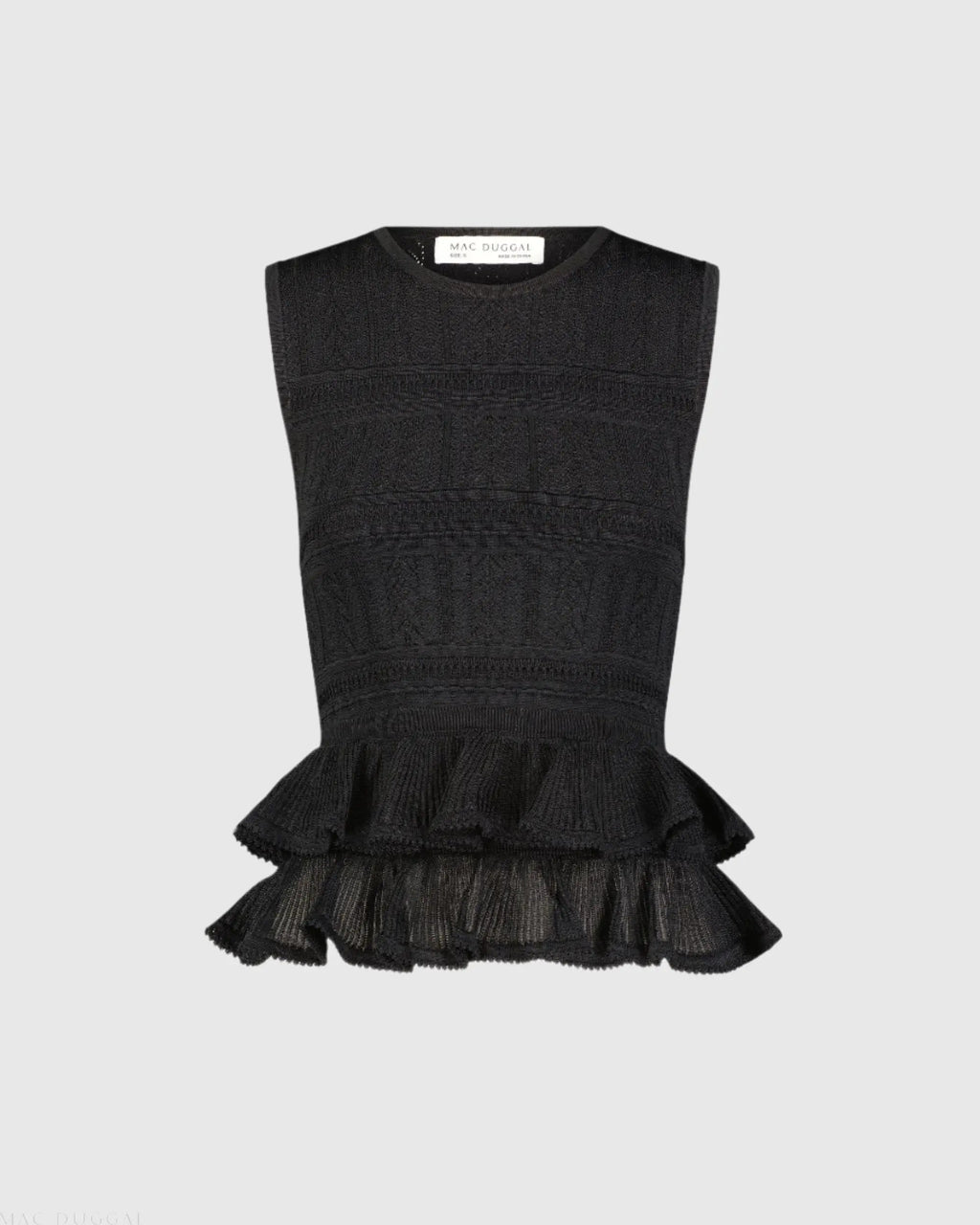 Women's Black Sleeveless High Neck Knit Top With Ruffle Hem FINAL SALE