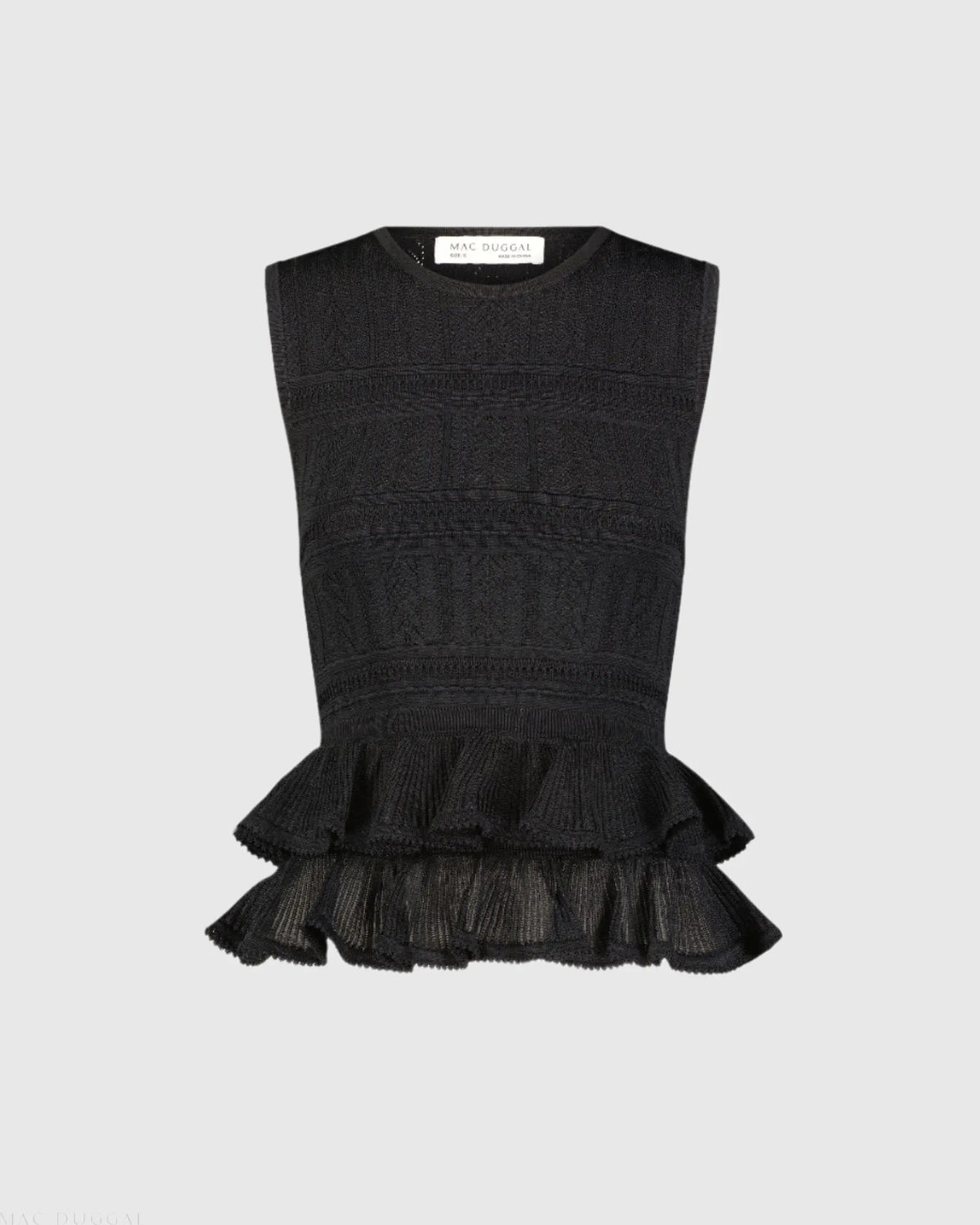Women's Black Sleeveless High Neck Knit Top With Ruffle Hem FINAL SALE