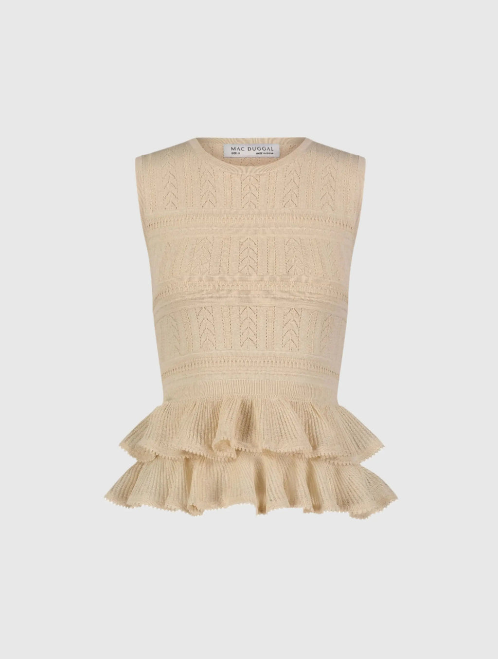 Women's Beige Sleeveless High Neck Knit Top With Ruffle Hem