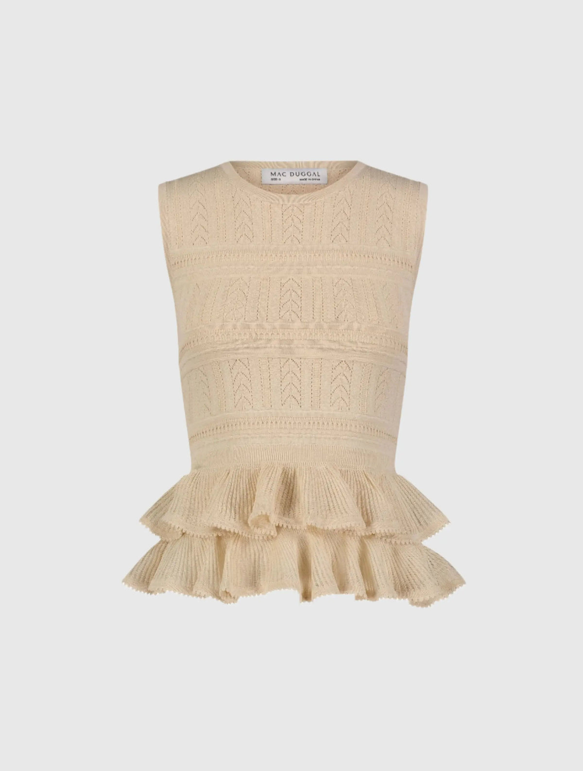 Women's Beige Sleeveless High Neck Knit Top With Ruffle Hem