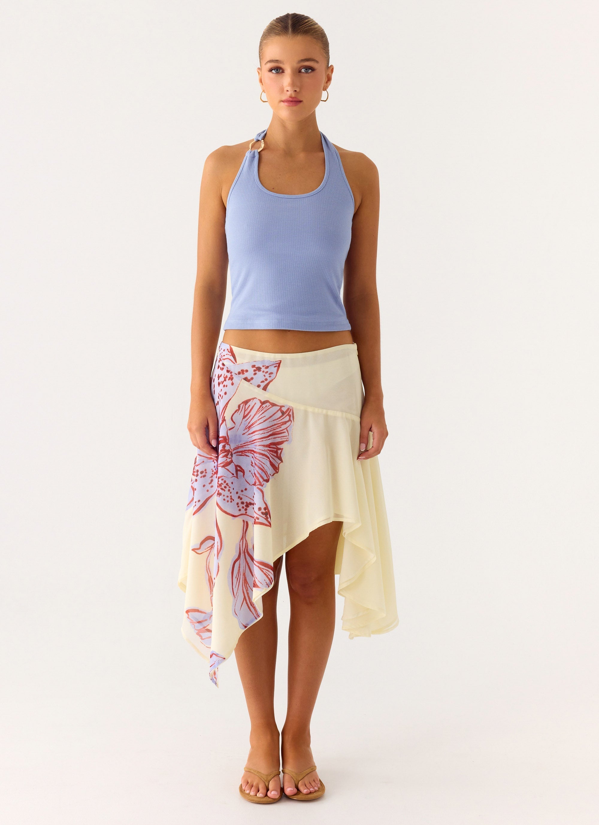 Kia Low Rise Asymmetrical Midi Skirt - Purple Floral