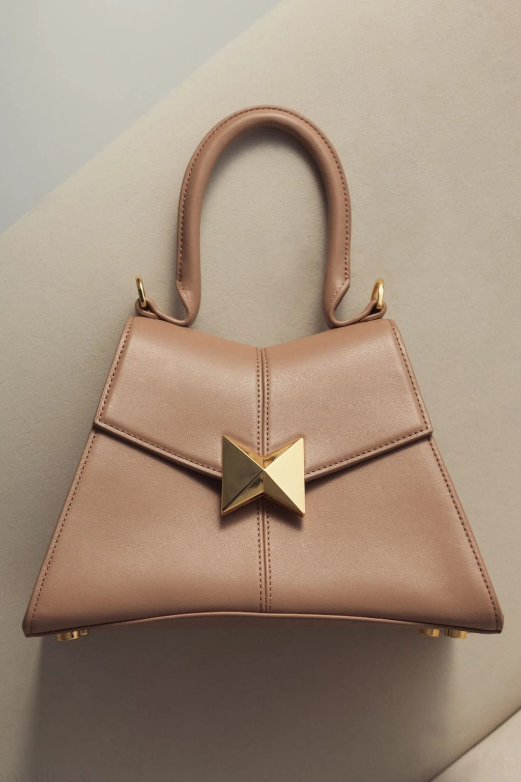 Women's Brown Angular Small Leather Handbag With Gold Hardware