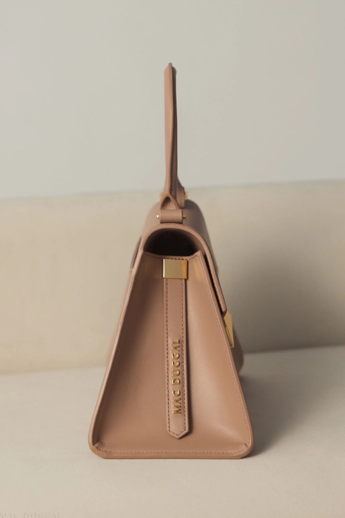 Women's Brown Angular Small Leather Handbag With Gold Hardware