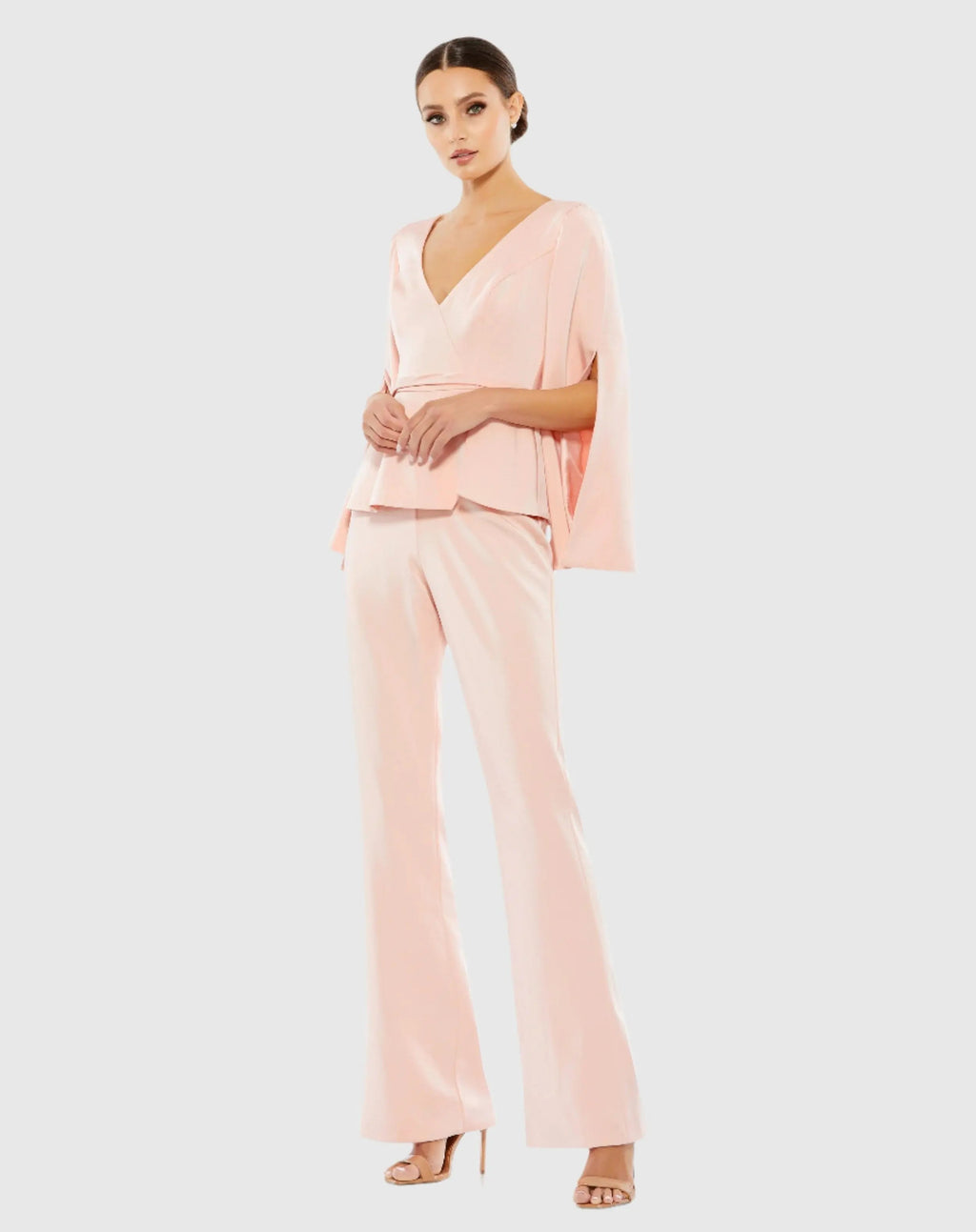 Women's Pink Long Sleeve Crepe Pant Suit