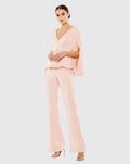 Women's Pink Long Sleeve Crepe Pant Suit