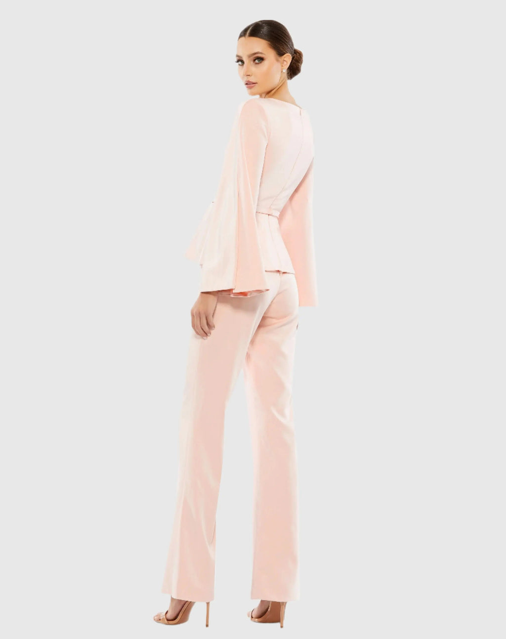 Women's Pink Long Sleeve Crepe Pant Suit