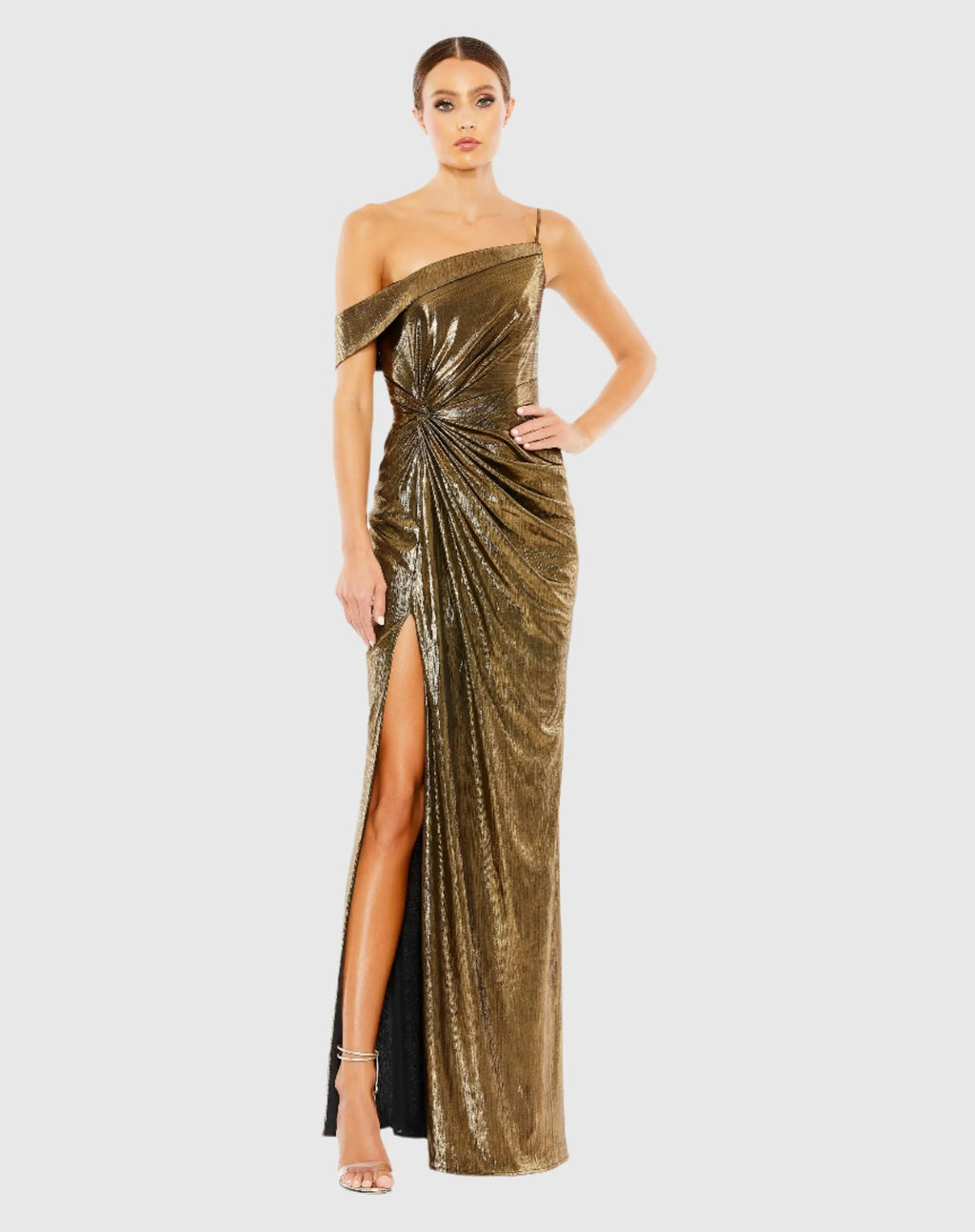 Women's Gold Dress - Gold One-Shoulder Asymmetrical