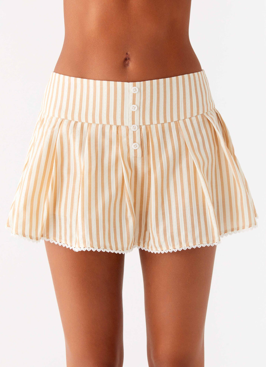 Oliviana Pleated Mini Skort - Taupe Stripe
