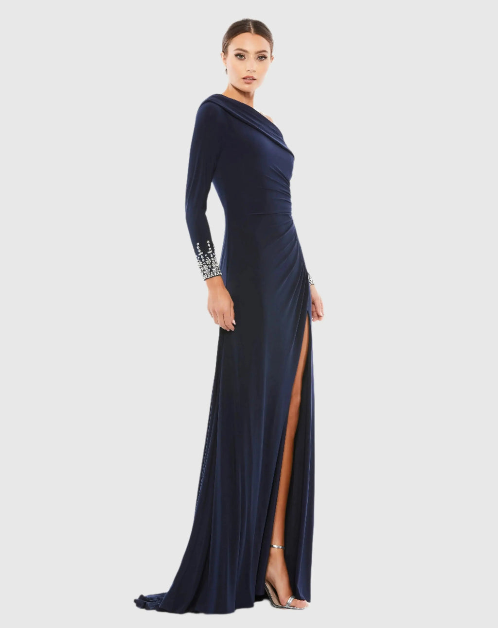 Women's Navy Dress - Navy Ruched One-Shoulder