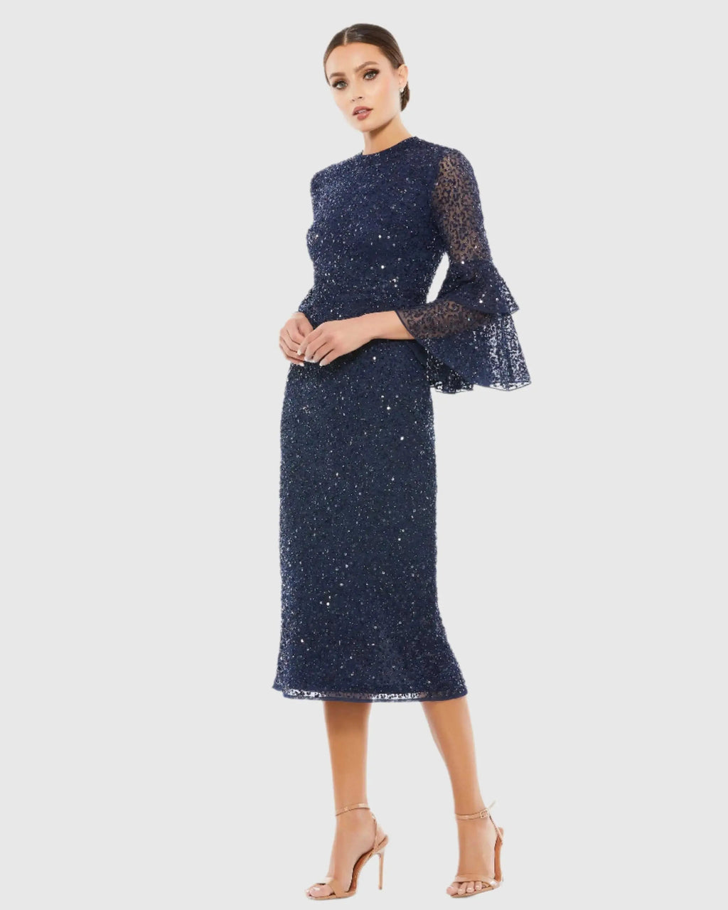 Women's Navy Midi Dress Sequin - Blue Ruffle