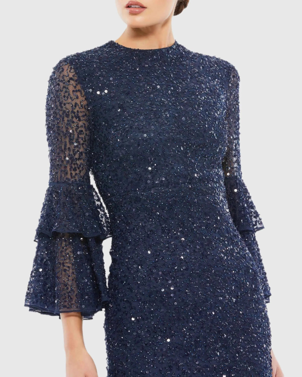 Women's Navy Midi Dress Sequin - Blue Ruffle